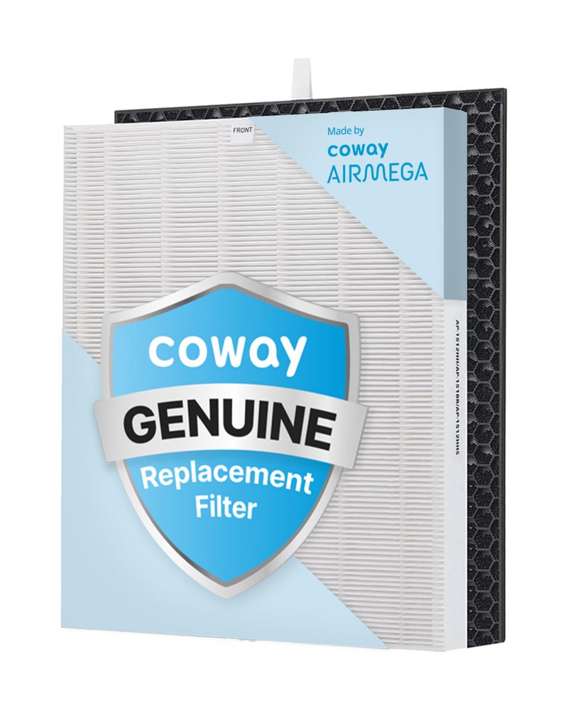 COWAY مجموعة فلاتر بديلة لجهاز تنقية الهواء Coway Airmega AP-1512HHS، فلتر HEPA وفلتر كربون نشط، AP-1512HHS-FP - Image 1